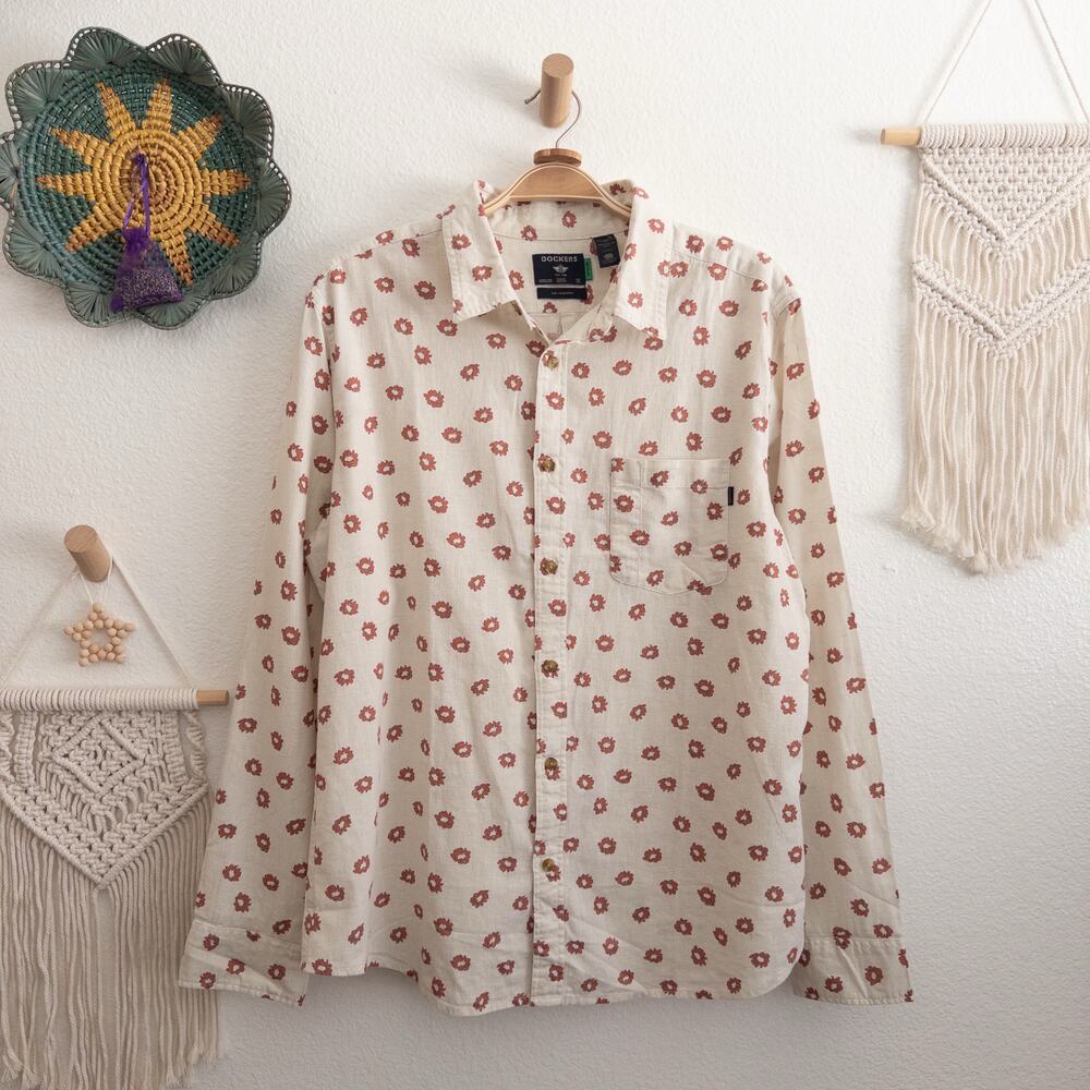 Dockers Floral Print Button-Up Shirt Slim Fit Size XL